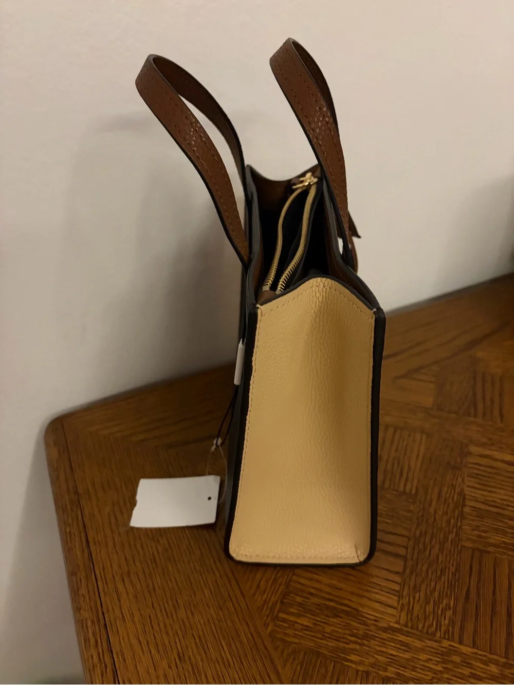 Marc Jacobs Black, Cream & Brown Satchel with Logo Front